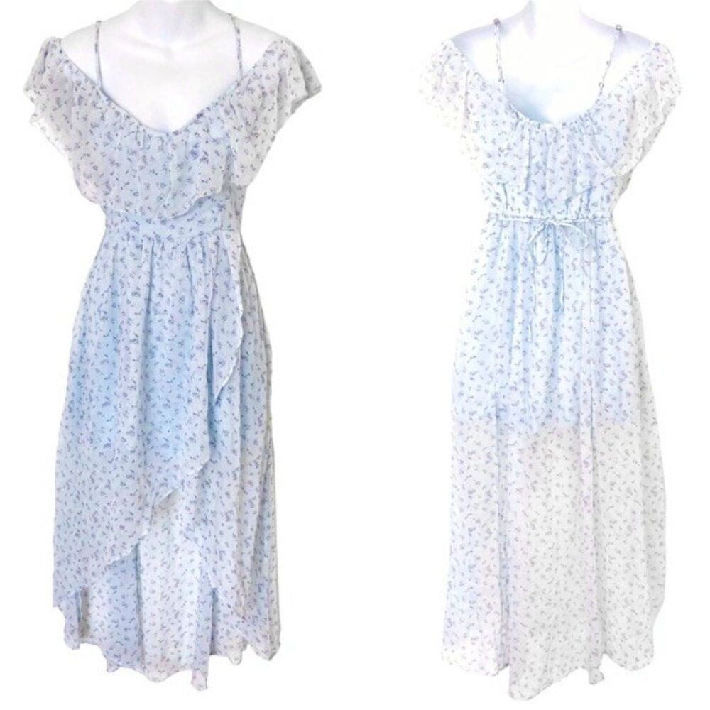 Abercrombie & Fitch Off the Shoulder High Low Blue Dress Chiffon Size XS - Picture 2 of 8